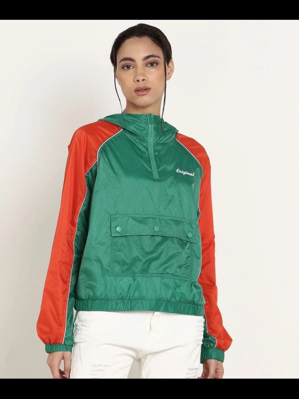Forever 21 Original Colorblock Windbreaker Women’s Jacket Green Orange Small